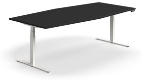Nastaviteľný rokovací stôl QBUS, oválny, 2400x1200 mm, biely rám, čierna