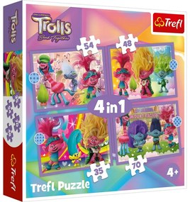 Trefl Puzzle Trollovia 3 Farebné dobrodružstvo, 4v1 (35, 48, 54, 70 dielikov)