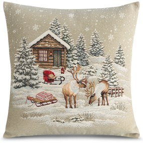 VIANOČNÁ GOBELÍNOVÁ DEKORAČNÁ OBLIEČKA NA VANKÚŠ WINTER 45X45 CM VZOROVANÁ