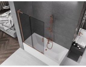 Mexen Velar L, 2-krídlová posuvná vaňová zástena 110 x 150 cm, 8mm šedé sklo, medená matná, 896-110-003-41-65