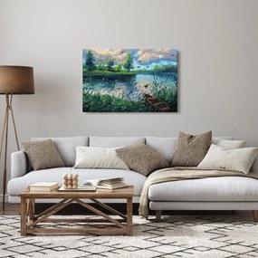 Obraz - Olejomaľba, Letný podvečer pri jazere (90x60 cm)