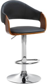 Barová stolička Nilse - koženka, chróm rám - orech/čierna