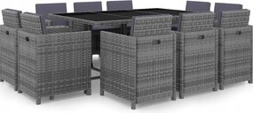 vidaXL 11-dielna vonkajšia jedálenská súprava s vankúšmi sivá polyratanová