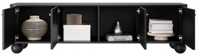 TV stolík Vesper 4D 187 cm - čierny / zlaté úchytky / guľaté nohy