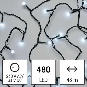 LED vonkajší vianočný reťaz 480 LED/8 funkcií 53 m studená biela IP44