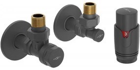 Mexen G00, súprava uhlových ventilov s termostatickou hlavicou a krytkami, antracitová, W901-900-904-66