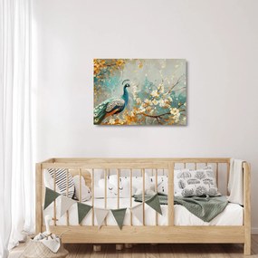 Sklenený obraz - Páv so zlatým dekorom (70x50 cm)
