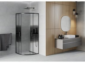 Mexen Rio, štvrťkruhový sprchovací kút s posuvnými dverami 70(dvere) x 70(dvere) x 190 cm, 6mm číre sklo s pásikmi, čierny profil, 863-070-070-70-20