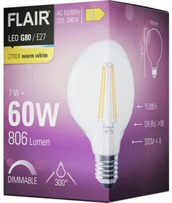 LED žiarovka FLAIR G80 E27 7W/60W 806lm 2700K číra stmievateľná