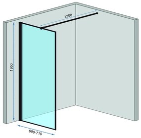 Rea - Bler sprchová zástena 70x195cm, 8mm sklo, číre sklo / čierny profil, REA-K7636