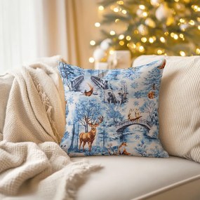 Biante Bavlnená obliečka na vankúš Sandra SA-674 Lesné zvieratá v zimnom lese na modrom 30 x 50 cm