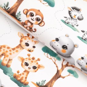 Biante Detský bavlnený štvorcový obrus Sandra SA-513 Africké zvieratká na bielom 80x80 cm