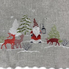 Sivá vianočná štóla s výšivkou škriatka a sobov Šírka: 40 cm | Dĺžka: 85 cm
