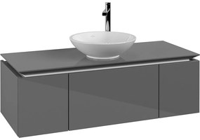 VILLEROY &amp; BOCH Legato závesná skrinka pod umývadlo na dosku (umývadlo v strede), 3 zásuvky, 1200 x 500 x 380 mm, Glossy Grey, B57700FP