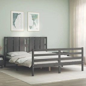 Rám postele s čelom sivý 5FT masívne drevo veľkosti King 3194123