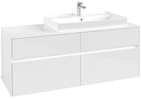 VILLEROY &amp; BOCH Collaro závesná skrinka pod umývadlo na dosku (umývadlo vpravo), 4 zásuvky, s LED osvetlením, 1400 x 500 x 548 mm, Glossy White, C090B0DH