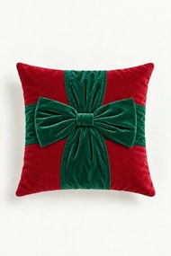 Velúrová obliečka na vankúš CHRISTMAS BOW červená 45x45 cm