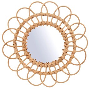 Okrúhle zrkadlo SUN PETALS, ratanový rám, priemer 50 cm