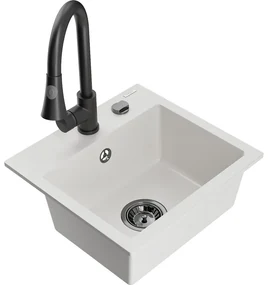 Mexen Milo, 1-komorový granitový drez 435x410x171 mm a drezová batéria Elia, biela, 6505-20-670101-70