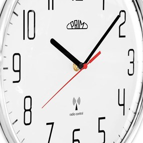 Plastové hodiny biele/lesklé strieborné PRIM Radio ∅ 292 × 48 mm
