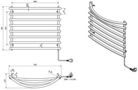 Aqualine Aqualine, Elektrický sušiak uterákov, 570x465 mm, 72 W, šedý hliník - metalíza (RAL9007), SU210A