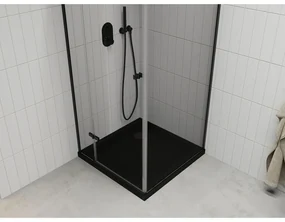 Mexen Roma, sprchovací kút s 1-krídlovými dverami 80 (dvere) x 80 (stena) cm, 6mm číre sklo, čierny profil, slim sprchová vanička 5cm čierna s čiernym sifónom, 854-080-080-70-00-4070B