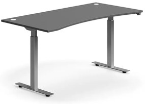 Výškovo nastaviteľný stôl FLEXUS, s výrezom, 1600x800 mm, strieborný rám, šedá