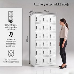 Zamestnanecká skrinka s priehradkami biela, 900x1850x400 mm: KAROL