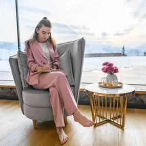Kondela Kreslo v štýle Art Deco, svetlosivá Paros látka/dub, ROUND NEW
