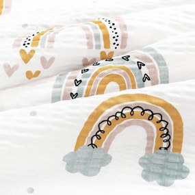 Goldea detské krepové obliečky duo - maľované dúhy s púdrovo ružovou 140 x 200 a 70 x 90 cm
