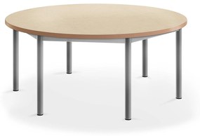 Stôl SONITUS, okrúhly, Ø 1200x500 mm, linoleum - béžová, strieborná