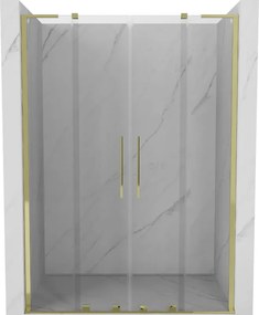 Mexen Velar L Duo, posuvné sprchové dvere do otvoru 140 cm, 8mm číre sklo, zlatá lesklá, 871-140-003-02-50