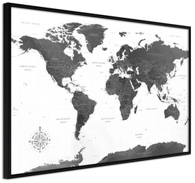 Artgeist Plagát - Monochrome Map [Poster] Veľkosť: 45x30, Verzia: Čierny rám