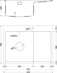 Mexen Exar nerezový dřez s 1 komorou a odkapávačem, levý 620 x 480 mm, černý