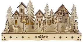 Drevená dekorácia DEDINA s LED 30 cm, prírodná