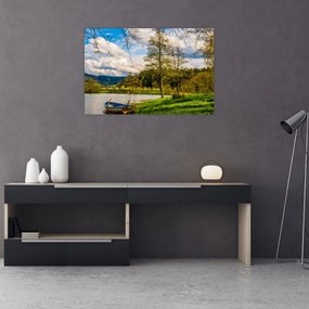 Obraz loďky pri jazere (90x60 cm)