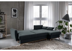 Tmavosivá rozkladacia/s úložným priestorom rohová pohovka (pravý roh/s leňoškou) Scandic Lagom – Miuform