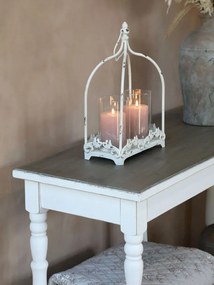 Krémová antik kovová lampáš na sviečky Étienne - 25*12*38 cm