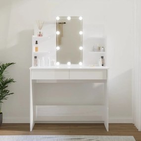 Toaletný stolík s LED lesklý biely 96x40x142 cm