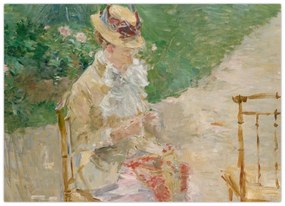 Sklenený obraz - Berthe Morisot, Young Woman Knitting, reprodukcia (70x50 cm)
