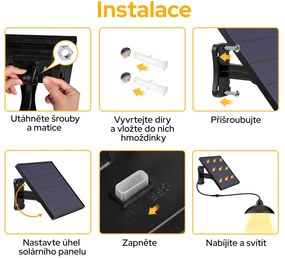 Bezdoteku LEDSolar 12 solárna závesná lampa na záhradu s diaľkovým ovládaním, iPRO, 8W, studená farba