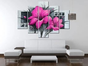 Gario Ručne maľovaný obraz Nádherné ružové Vlčie maky - 5 dielny Rozmery: 150 x 70 cm