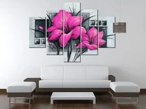 Gario Ručne maľovaný obraz Nádherné ružové Vlčie maky - 5 dielny Rozmery: 100 x 70 cm