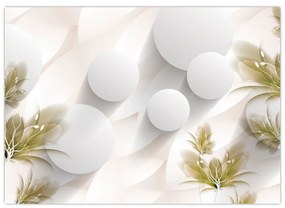 Sklenený obraz - 3D kruhy s kvetinami (70x50 cm)