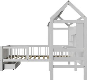 Biela detská posteľ domček s úložným priestorom a stolom