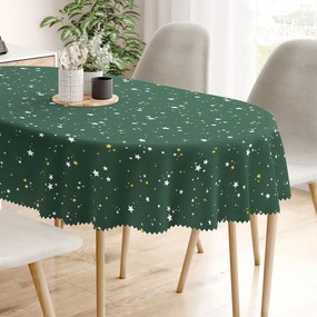 Goldea vianočný oválny teflónový obrus - hviezdičky na zelenej 120 x 160 cm