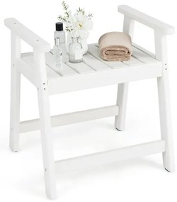 Sprchová lavica s podrúčkami, sedadlo do kúpeľne, kúpeľňová stolička do sprchy, vodeodolná kúpeľňová lavica, biela, 58 x 52 x 61,5 cm