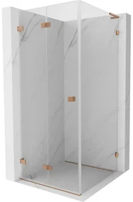 Mexen Lunar-F L, skladací sprchový kút ľavý 80 x 80 cm, 8mm číre sklo, profil medená matná, 836L-080-080-65-00-L
