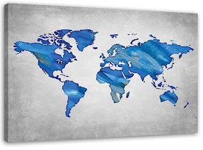 Obraz na plátně Mapa světa modrá - 90x60 cm