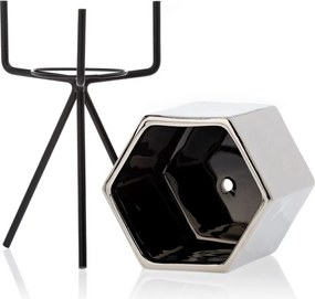 KERAMICKÝ KVETINÁČ SO STOJANOM SASHI SADA 3KS 20X9,5 CM+18X10 CM+16X9,5 CM STRIEBORNÁ